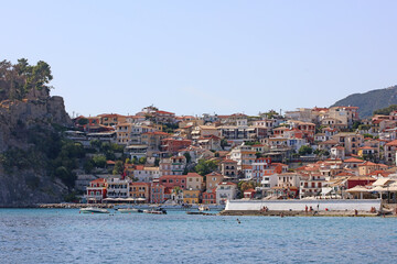 Naklejka premium Parga city Greece beautiful old colorful building exploration traveling background high quality prints