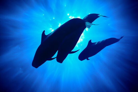 Pilot Whale Family Silhouetted Composite