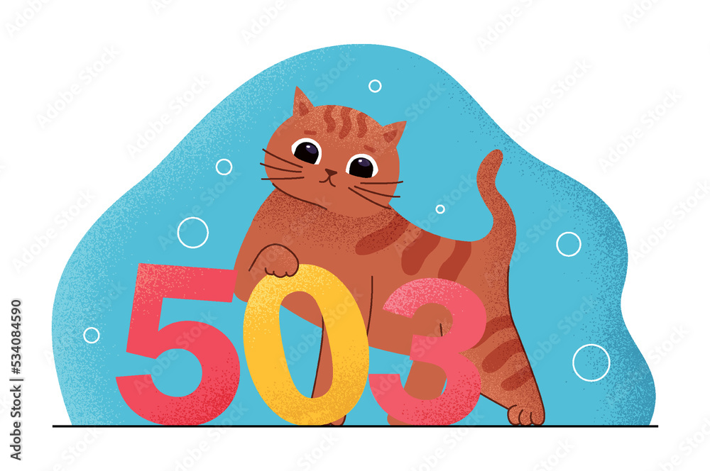 Poster 503 error concept. incorrectly entered link or error in webpage code, problems with internet. cute p