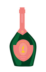 Green champagne bottle. Luxury and wealth, alcoholic drink for celebration, wine. Restaurant or cafe. Beverage product, New Year and Christmas. Poster or banner. Cartoon flat vector illustration