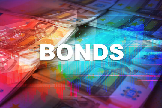 Concept of bonds. Many euro banknotes as background, closeup