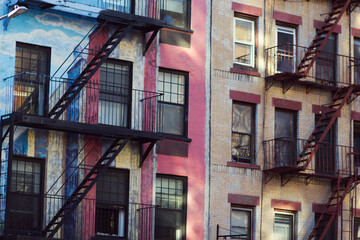 Old, Coloured Apartment Buildings in New York City