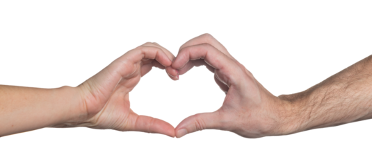 Isolated heart hand gesture between a young man and woman