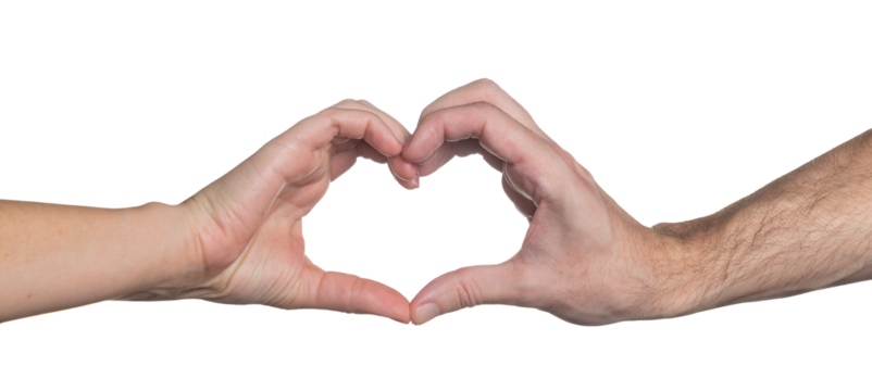 Isolated heart hand gesture between a young man and woman