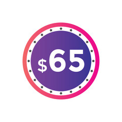 Monthly 65 Dollar price tag or sticker. sixty five sales tag. shopping promotion marketing concept. sale promotion Price Sticker Design
