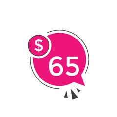 65 dollar price tag. 65$ dollar USD price symbol. price 65 Dollar sale banner in USD. Business or shopping promotion marketing concept
