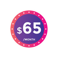 65 dollar price tag. 65$ dollar USD price symbol. price 65 Dollar sale banner in USD. Business or shopping promotion marketing concept
