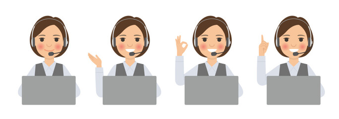 コールセンター女性上半身ポーズ