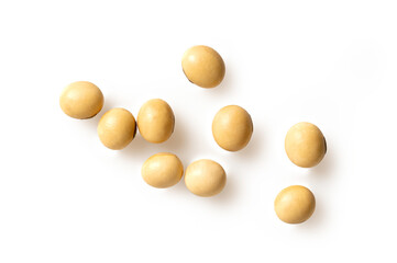 Soy beans on white background. Top view