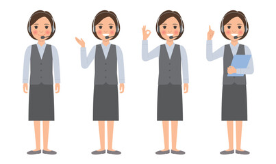 コールセンター女性全身ポーズ