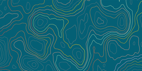 Stylized topographic contour map. Geographic line mountain relief. Abstract lines or wavy backdrop background. Cartography, topology, or terrain path concept. Vector illustration with editable stroke