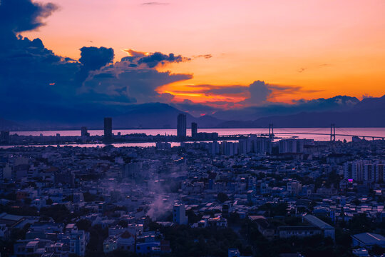 Cityscape of Da Nang, Vietnam during sunset