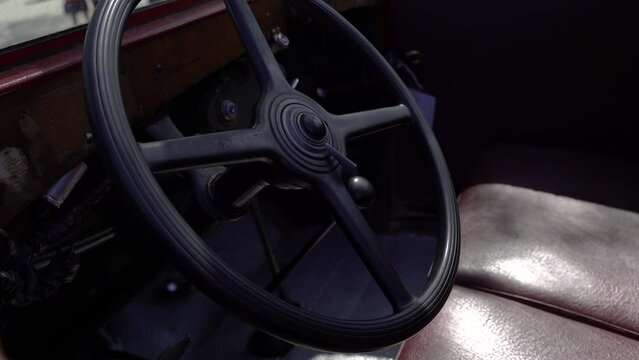 Steering Wheel. Car steering wheel of a retro car.
