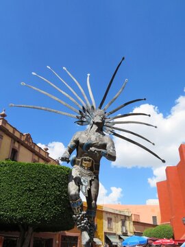 statue of Danzante Conchero Chichimeca in Queretaro, Mexico