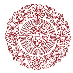 Chinese style national auspicious totem paper-cut art illustration material