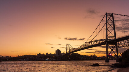 sunset over the bridge  in the city of Florianopolis, Santa Catarina, Brazil