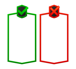 Positive and Negative comparison, Approved and Rejected, Dos and Donts, Pros and Cons list. Vector illustration.