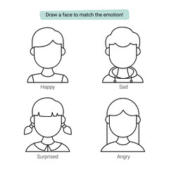 Fototapeta premium Draw a face to match the emotion themed worksheets for kids