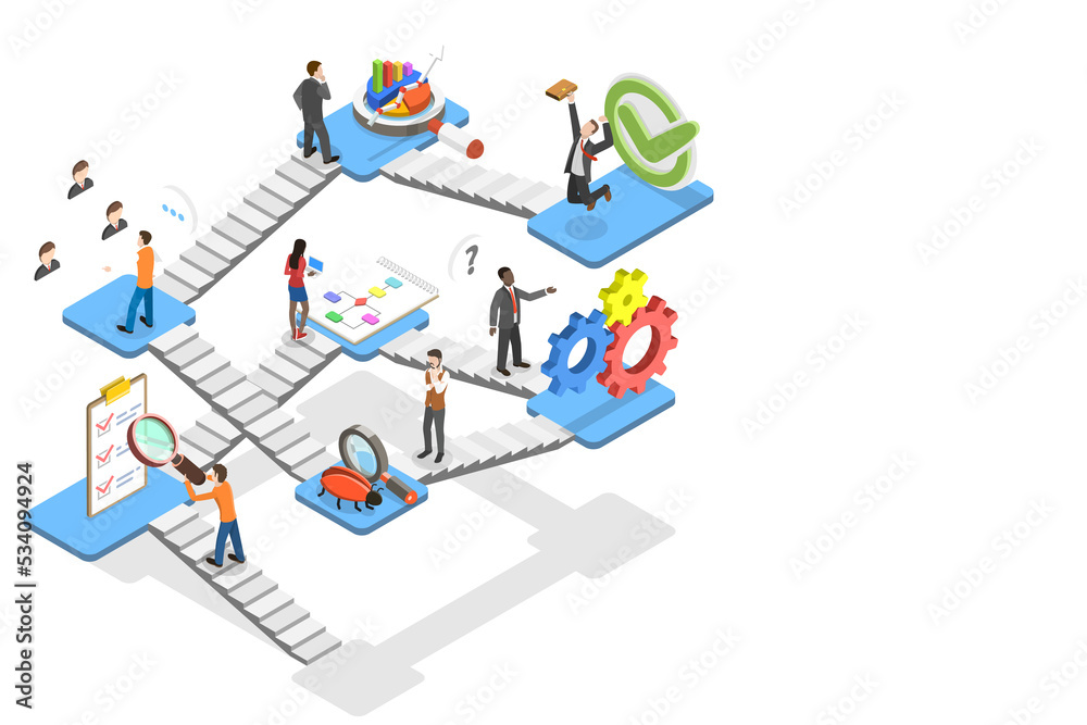 Wall mural isometric flat concept of agile software development methodology.
