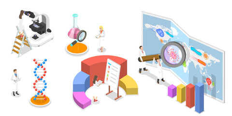 3D Isometric Flat  Concept of Epidemiology.