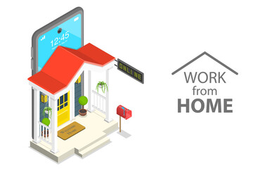 3D Isometric Flat  Concept of Working at Home.