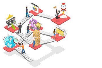 3D Isometric Flat  Conceptual Illustration of Web Development.