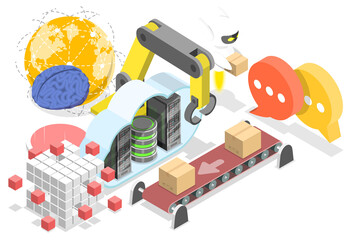 3D Isometric Flat  Conceptual Illustration of Digital Transformation.