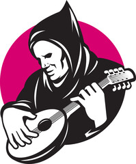 Fototapeta Hooded Man Playing Banjo Guitar obraz