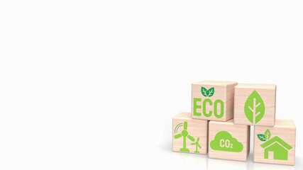 Fototapeta The eco icon on wood cube for ecology concept 3d rendering obraz
