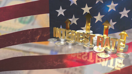 Fototapeta The gold text  interest rate and coins on Usa flag for business concept 3d rendering obraz