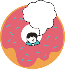 女の子が座っている音符が吹き出しのイラスト素材