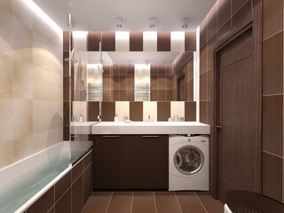 Bathroom design concept illustration for a private home. 3D rendering of the interior design of the bathroom