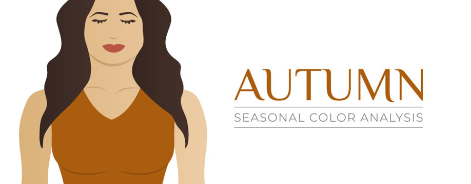 Seasonal Color Analysis Autumn or Fall Banner Background with Woman Illustration