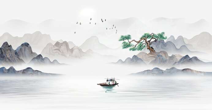 Chinese style freehand artistic conception landscape painting background