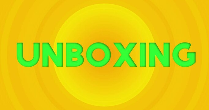 Unboxing text with yellow hot summer sun. Simple animation of a bright orange sunlight.