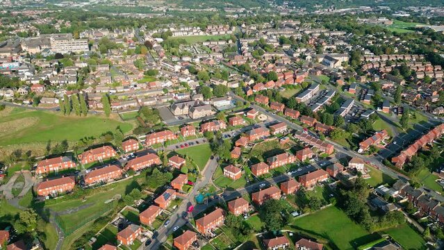 Aerial video footage of the famous Dewsbury Moore in West Yorkshire, United Kingdom is a typical urban council owned housing estate in the UK video footage obtained by drone.
