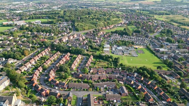 Aerial video footage of the famous Dewsbury Moore estate in the United Kingdom. The estate is a typical urban council owned housing estate in the UK video footage obtained by drone.
