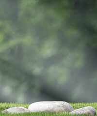 Cosmetic background for product presentation.minimal podium for fashion magazine,grass natural background,beauty and cosmetics product. 3d render illustration