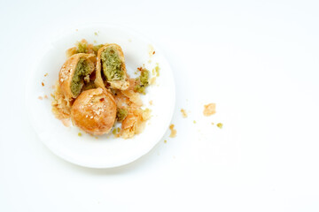 Indonesian local oven baked bread stuffed with green beans, with a crispy layered skin texture