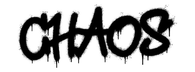 Spray Painted Graffiti Chaos Word Sprayed isolated with a white background. graffiti font Chaos with over spray in black over white. Vector illustration. - obrazy, fototapety, plakaty