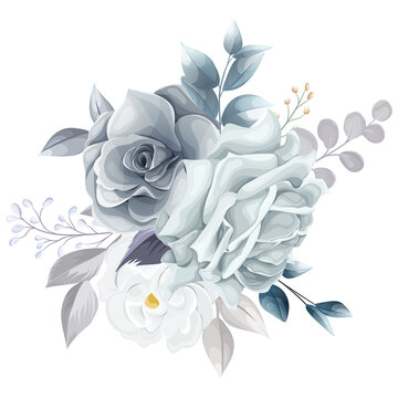 beautiful navy and gray floral bouquet Stock Illustration