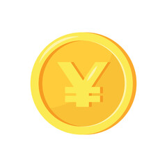 Golden coin with yuan (yen) sign isolated on white background. Vector illustration
