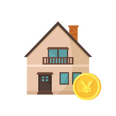 House with yuan(yen) coin. House for sale. Real estate investment concept. Vector illustration