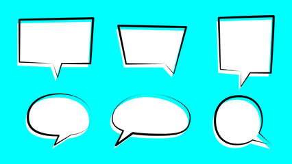 speech bubble set. blank white cartoon chat box isolated on blue background 