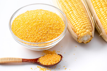 Corn grits in glass bowl