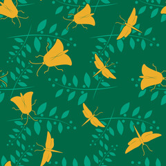 Fototapeta na wymiar Seamless Pattern with Bugs Insects for Wallpaper, Background or Textile.