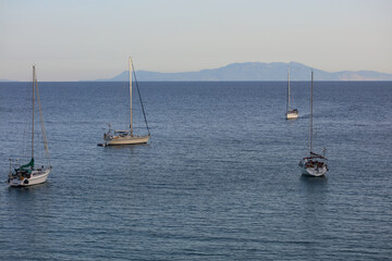 Fototapeta premium Beautiful blue Skala beach near Preveza summer Greek traveling modern background high quality big size print