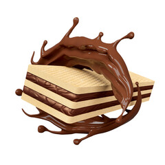 Fototapeta hot chocolate splash whirlpool with crispy wafer sticks isolated. advertising for packaging, 3d render illustration obraz