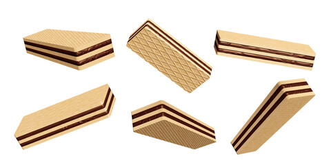 Fototapeta chocolate coated crispy wafer sticks set isolated. advertising for packaging, 3d render illustration obraz
