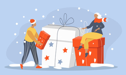 vector illustration in a flat style on the theme of christmas gift